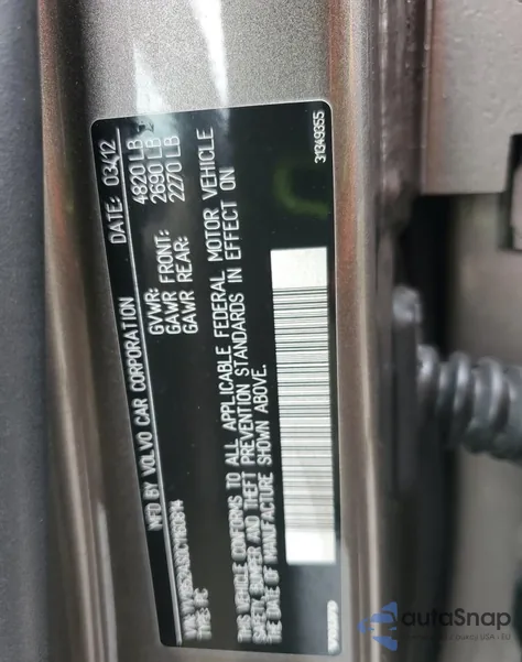 2012 Volvo S80 3.2 z USA, uszkodzony, nr VIN YV1952AS0C1160814